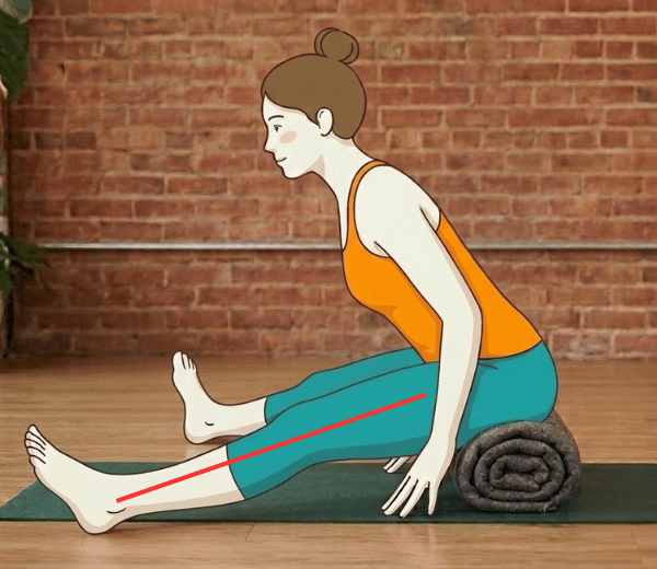 Seated forward hinge showing the tilt of the pelvis rather than a rounded back