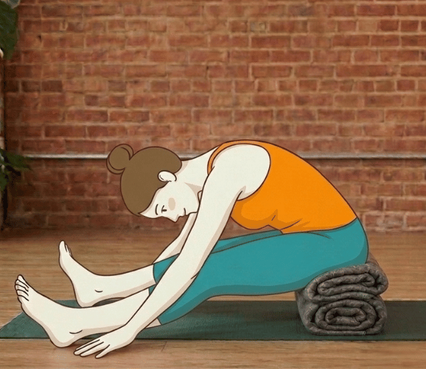 Deeper forward fold with hands walking forward and the head lowering